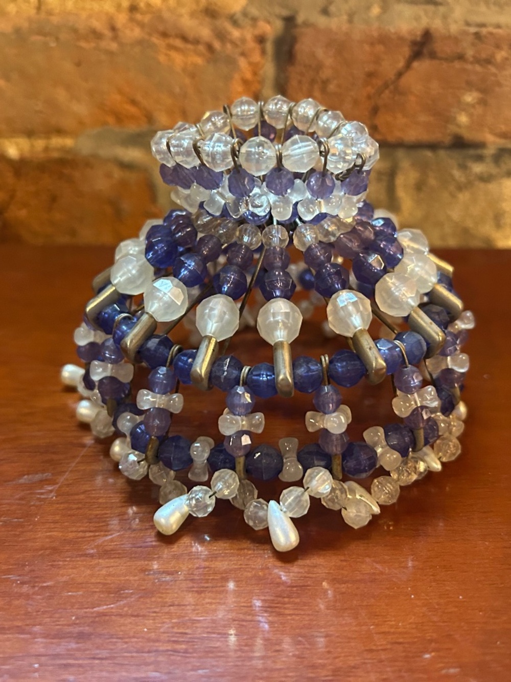 Vintage blue & clear beaded handmade lampshade cover